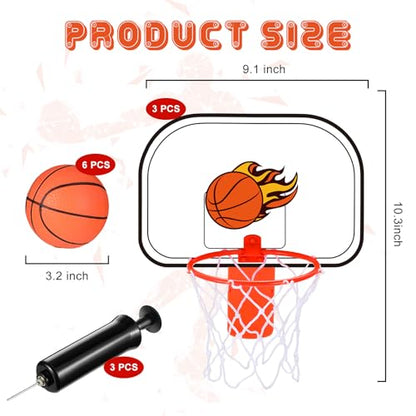 Honoson 3 Sets Indoor Trash Can Basketball Game Set Includes 3 Mini Clip on Basketball Hoop with Backboard 6 Inflatable Ball Pump Office Decompression Toy Birthday Gift Back to School(Vibrant) - color: Orange