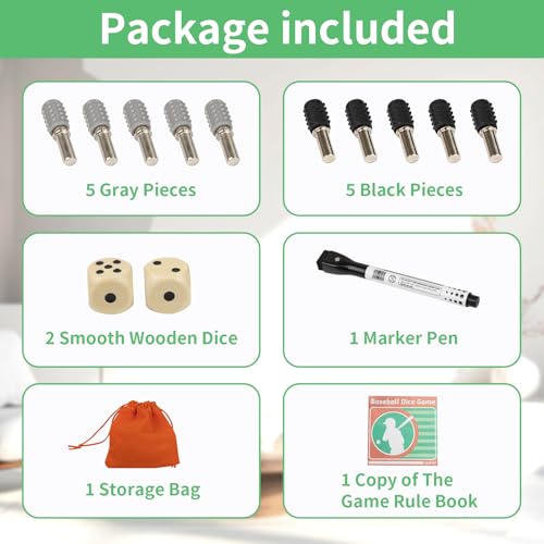 Baseball Board Game,Baseball Dice Board Game,Solid Wood 20mm Thick,10 Pieces and Dice,Markers,Manual Included,Portable