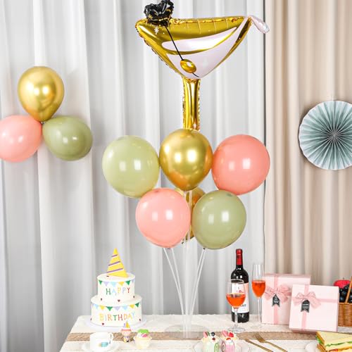 Martini Birthday Party Balloons Stand Kit 2 Sets With 2 Martini Glass Ball Foil Balloons Centerpiece for Tables for Women Girls Birthday Baby Bridal Shower Bachelorette Wedding Decorations - style: Martini