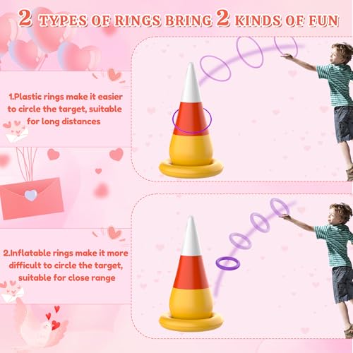 Ring Toss Game, Birthday Party Game Inflatable Candy Corn Ring Toss Toys with Air Pump for Kids Adults Party Favors Indoors Outdoors Family Party Garden Backyard