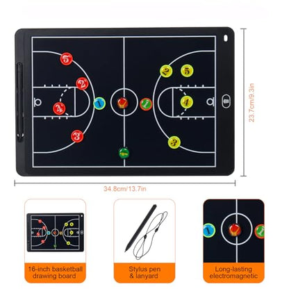 Magnetic LCD Basketball Coaching Board, 15 Inch Electronic Tactical Lineup Board Set with Stylus Pen, Dry Erase Markers and Carry Bag for Basketball Training, Game Strategy and Team Coaching