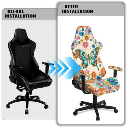 Butterfly Flower Print Gaming Chair Covers with Armrest Covers Dust-Proof Soft Stretchy Gamer Chair Cover Universal Fit Office Desk & Racing Computer Chairs - color: Multi - Butterfly Flower