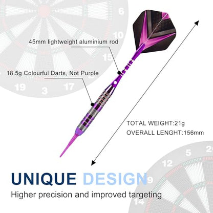 Soft Tip Darts Set 3 Aluminum Shaft Professional Darts Plastic Tip Sets 2BA Replacement Tips + Extra 3 Dart Flights 3 Replace Plastic Shafts for Electronic Dart Board - color: Purple