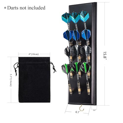 FDLS Darts Holder Wall Mounted Displays 12 or 15 Steel/Soft Tip Darts, Darts Caddy for wall with Metal Hook, Accessory Storage Bag - style: Black Hold 12 Darts
