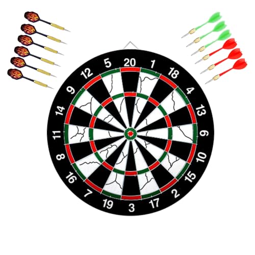Flocking Dart Board Set,Double-Sided Dart Board with 12pcs Steel Tip Darts-Lightweight Bristle Dartboard-Multiplayer Party Games - size: 15"