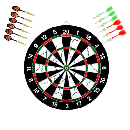 Flocking Dart Board Set,Double-Sided Dart Board with 12pcs Steel Tip Darts-Lightweight Bristle Dartboard-Multiplayer Party Games - size: 15"