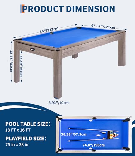 7 Foot Pool Table, Engineered Wood, 84" Billiard Tables with Black Felt for Game Room Home Office, - color: Blue