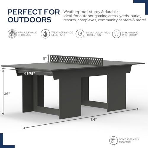 Lounge Concepts Outdoor Ping Pong Table | All Weather Table Tennis | Outdoor Gaming | Outdoor Game Sets | HDPE Ping Pong Table - color: Grey