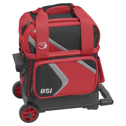 BSI Dash Roller Bowling Bag with Smooth Rolling Wheels, Padded Ball Compartment, Retractable Locking Handle, & Shoe Pocket - color: Black/Red/Gray, style: Single