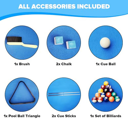 Ditkoko Billiard Table, 64" Folding Pool Table with with Balls, Cues, Chalk, Brush and Triangle, Pool Table Set for Family Game Room, Adult Rrec Room, Basements, Man cave or Garage - color: Blue