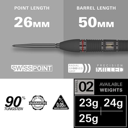 Target Darts Scope Steel Tip Swiss Point Darts, 90% Tungsten Dart Set | Steel Tip Dart, Red & Black Darts, Professional Dart Set with Swiss Points & Tool | Barrel 01/02/03/04 –21G/22G/23G/24G/25G - size: 23G, style: Barrel 02