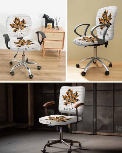 Savannan Office Chair Cover, Check Pumpkin Leaf Thanksgiving Protective Stretch Elastic Universal Cover for Desk Task Chair,Computer Rotating Chair 1 Pcs Vintage Farm Wooden Board