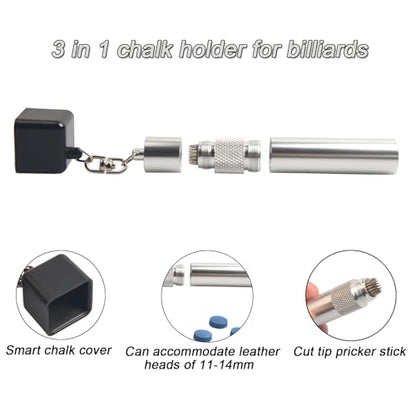 LAKE OF FIRE 3-in-1 Snooker/Pool Cue Tip Shaper with Repair Tool, Cue Tip Storage, and Billiard Chalk Holder - color: Silvery