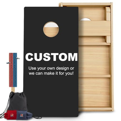 Custom Pro Cornhole Boards | Handmade in USA | 3/4 Baltic Birch | No Bounce | Triple Thick Legs | Two Brace & Handles, 2x4 Regulation Set w Score Tower & Cornhole Bags (Custom Cornhole Boards)