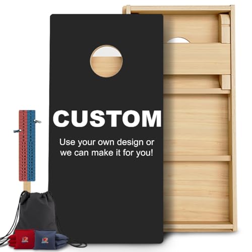 Custom Pro Cornhole Boards | Handmade in USA | 3/4 Baltic Birch | No Bounce | Triple Thick Legs | Two Brace & Handles, 2x4 Regulation Set w Score Tower & Cornhole Bags (Custom Cornhole Boards)