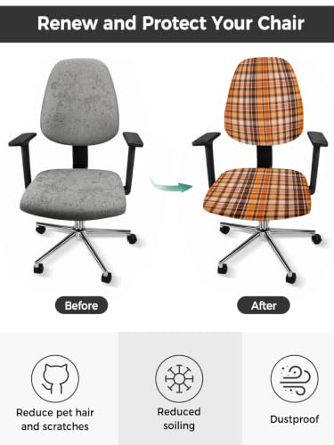 Savannan Office Chair Cover, Autumn Orange Gradient Plaid Protective Stretch Elastic Universal Cover for Desk Task Chair,Computer Rotating Chair 1 Pcs Gingham Check