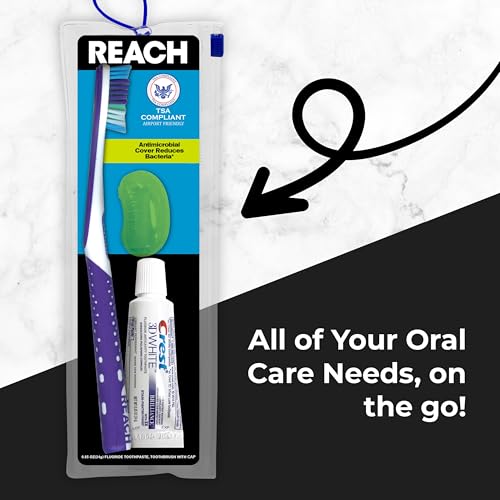 Reach Ultraclean Travel Kit Toothbrush with Toothbrush Cap and Toothpaste, Multi-Angled, Soft Bristles, TSA-Airport Friendly, Resealable, Portable and Reusable Bag - size: 1 Count (Pack of 1)