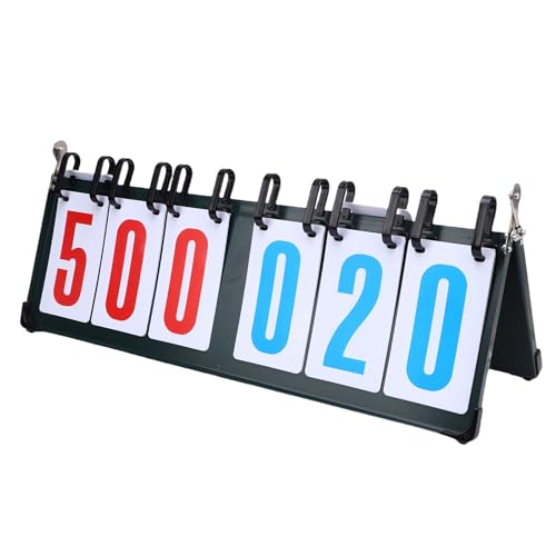 FILFEEL 6 Digits Desk Scoreboard – -Duty Metal Tabletop Scorekeeper for Basketball Table Tennis Badminton Matches – Flip Number Scoreboard with Nonslip Base – Portable Sports Score Count