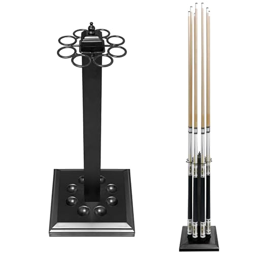 Pool Stick Holder Metal Billiard Cue Rack Holds 8 Sticks Heavy-Duty Floor Stand,Black