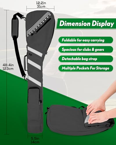 Big Teeth Golf Sunday Bag, Small Golf Bag Lightweight, Par 3 Golf Bag for A Few Clubs Driving Range, Practice with Carry Shoulder Strap Foldable Multi-Colour - color: Grey