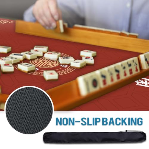 Mahjong Mat, Non-Slip Noise Reducing Game Mat, 31.5 Inch Mahjong Table Mat,Mahjong Mat with Cloth Bag and Carton Storage,Suitable for Mahjong, Dominoes, Solitaire and Other Games. (Red) - color: Red