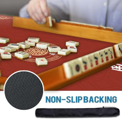 Mahjong Mat, Non-Slip Noise Reducing Game Mat, 31.5 Inch Mahjong Table Mat,Mahjong Mat with Cloth Bag and Carton Storage,Suitable for Mahjong, Dominoes, Solitaire and Other Games. (Red) - color: Red