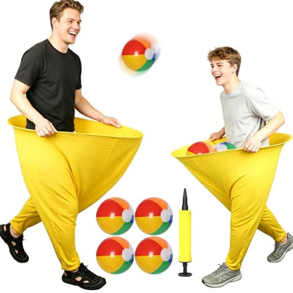 7 Pcs Granny Pants Yard Game Set – Large & Small Pants with 4 Bouncy Balls and 1 Air Pump,Fun Parent-Child Outdoor Game for Family Reunion, Group Parties & Backyard Activities - color: Yellow