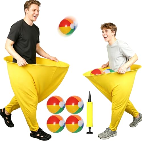 7 Pcs Granny Pants Yard Game Set – Large & Small Pants with 4 Bouncy Balls and 1 Air Pump,Fun Parent-Child Outdoor Game for Family Reunion, Group Parties & Backyard Activities - color: Yellow