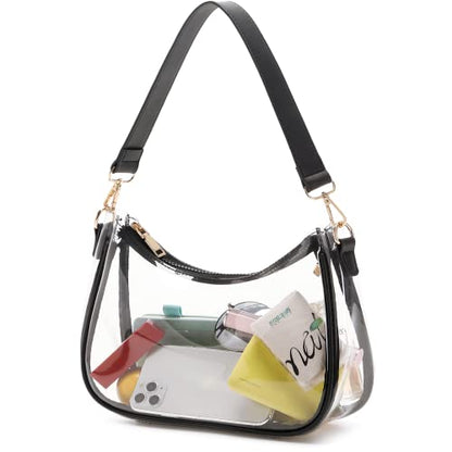 CYHTWSDJ Shoulder Bags for Women, Cute Hobo Tote Handbag Mini Clutch Purse with Zipper Closure - color: Clear Black