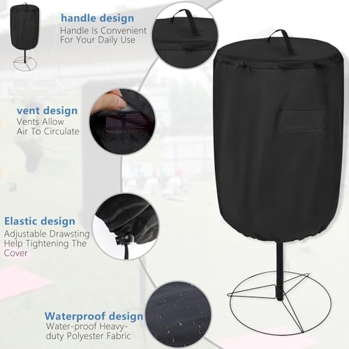 Disc Golf Basket Cover, Double Stitched Seam, Tear and UV resistant-420D Heavy Duty Fabric, Water-resistant, Sun Protection, Flying Disc Golf Basket Accessories, 27.6" D x 35.43'' H，Black