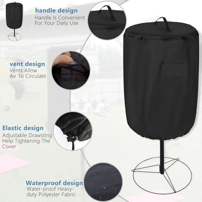 Disc Golf Basket Cover, Double Stitched Seam, Tear and UV resistant-420D Heavy Duty Fabric, Water-resistant, Sun Protection, Flying Disc Golf Basket Accessories, 27.6" D x 35.43'' H，Black