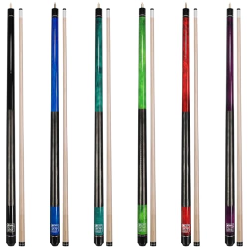 Pool Cues Set of 6, 58" 2-Piece 3D Grip Billiard Table Sticks, 4 Weights (18-21oz) & 6 Colors, Pro Maple Pool Sticks for Home Bar Game Room - color: Purple+Red+Green+Teal+Blue+Black