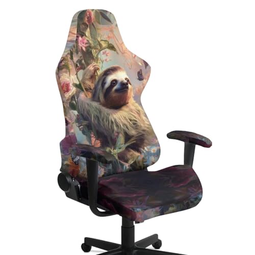 Sloth Print Gaming Chair Covers with Armrest Covers Dust-Proof Soft Stretchy Gamer Chair Cover Universal Fit Office Desk & Racing Computer Chairs - color: Brown - Sloth