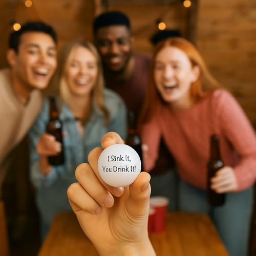 Funny Beer Pong Balls - 6-Pack of Humorous Phrases for Epic Party Games, Hilarious Drinking Fun | College Gifts Supplies Dorm Room Accessories Gag Gift Idea Parties Frat Houses Tailgates Game Night