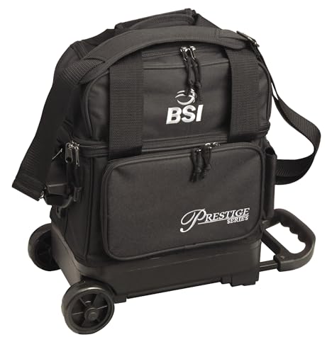BSI Dash Roller Bowling Bag with Smooth Rolling Wheels, Padded Ball Compartment, Retractable Locking Handle, & Shoe Pocket - color: Prestige Black, style: Single