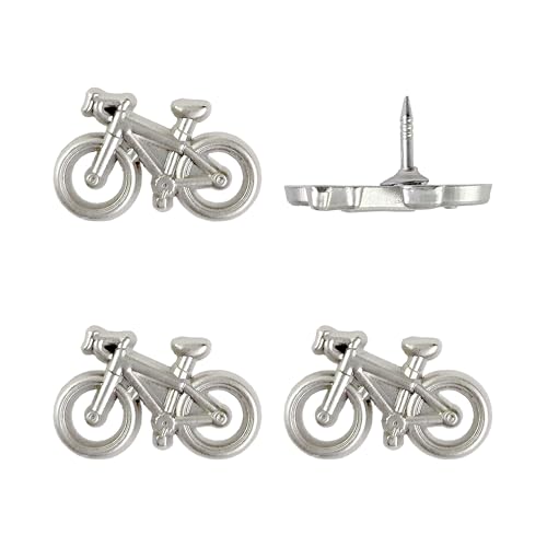 Bicycle Push Pins - Silver Metal Bike Pins - for Cork Board, Maps, or Lapel Pin Use - Designed in USA - Set of 4 - color: Bike - Silver, size: Set of 4
