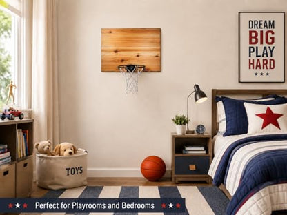 Elite Mini Basketball Hoop & Ball Set, Wall Mount, Indoor Made in the USA Cedar Backboard. Includes 9” Hoop, Net, Pump & 5 Mini Basketballs.