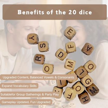 Crossword Dice Game, 20 Large Letter Dice, Word Games，Word Dice Game for Family Game Night, Travel & On-The-Go Fun Word Game Portable