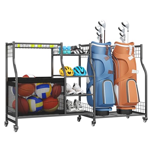 Ultrawall Golf Bag Storage Rack Organizer, Golf Bag Holder Stand for Garage, Golf Equipment Rack - size: 63.5in-Holds 2 Golf Bags & Ball
