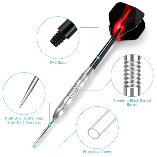 Accmor Darts Metal Tip Set, 12 Pack Steel Tip Darts Darts Set, 24 Grams Professional Metal Darts - color: Silver Fire