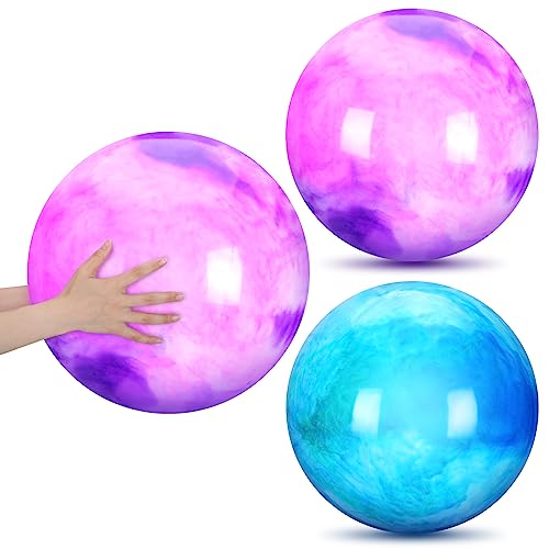 Deekin 2 Pcs 18 Inch Marbleized Bouncy Balls Large Inflatable Rubber Sensory Ball for Playground Outdoor (Blue and Purple) - color: Blue and Purple, size: 18"