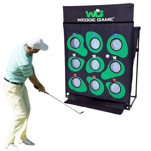Short Game Trainer | Chipping Net with Auto Ball Return | 9-Hole Challenge, Tic Tac Toe & Trajectory Trainer | Indoor/Outdoor Golf Training Aid - style: Wedge Game® 3 Games - 1 Net
