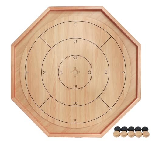 Crokinole Board Game -30 inch Large Classic Board Game,Beech Wood Frame Deluxe Tournament Crokinole Set with 24 Discs,for Family and Party