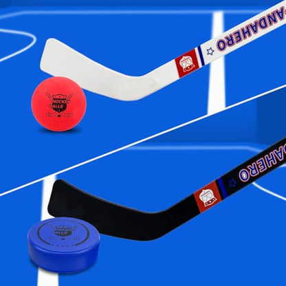 Pandahero Mini Hockey Net Set for Kids – Indoor Knee Floor Hockey Kit with 2 Goals - 27.5" x 18.3", 4 Mini Sticks & 8 Soft Foam Balls and Pucks – Indoor Toy Set for Boys & Girls