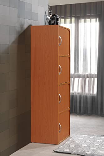 HODEDAH IMPORT 4-Shelf Bookcase Cabinet, Cherry - color: Cherry