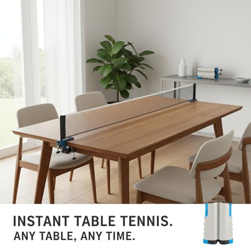 Portable Table Tennis Net Set with Telescopic Clamp, Tool-Free Setup for Dining Tables & Desks, Compact Storage - color: Blue