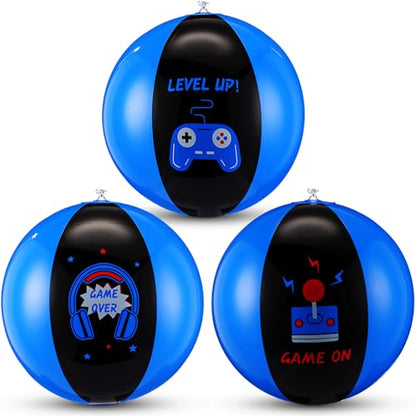3 Pcs 12 Inch Inflatable Video Games Beach Balls for Kids Video Games Birthday Party Favor Decorations Pool Toy PVC Beach Ball - style: Video Game