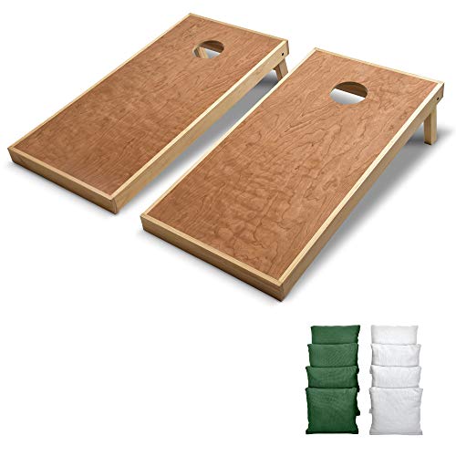 GoSports 4 ft x 2 ft Commercial Grade Cornhole Boards Set - Natural Wood Cornhole Boards, Choose from Different Bean Bag Color Combinations - White & Dark Green