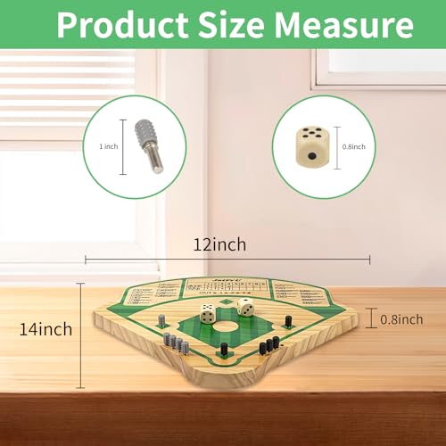 Baseball Board Game,Baseball Dice Board Game,Solid Wood 20mm Thick,10 Pieces and Dice,Markers,Manual Included,Portable