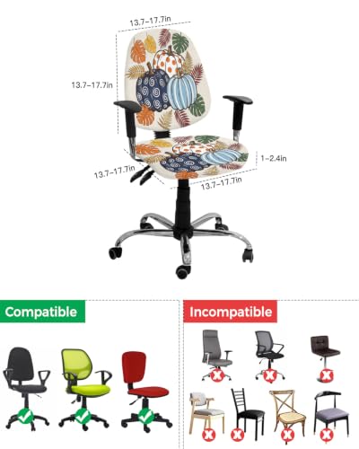 Savannan Office Chair Cover, Cartoon Thanksgiving Pumpkins Protective Stretch Elastic Universal Cover for Desk Task Chair,Computer Rotating Chair 1 Pcs Green Brown Monstera